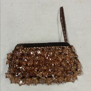 Glamorous Beaded Brown Wristlet Clutch